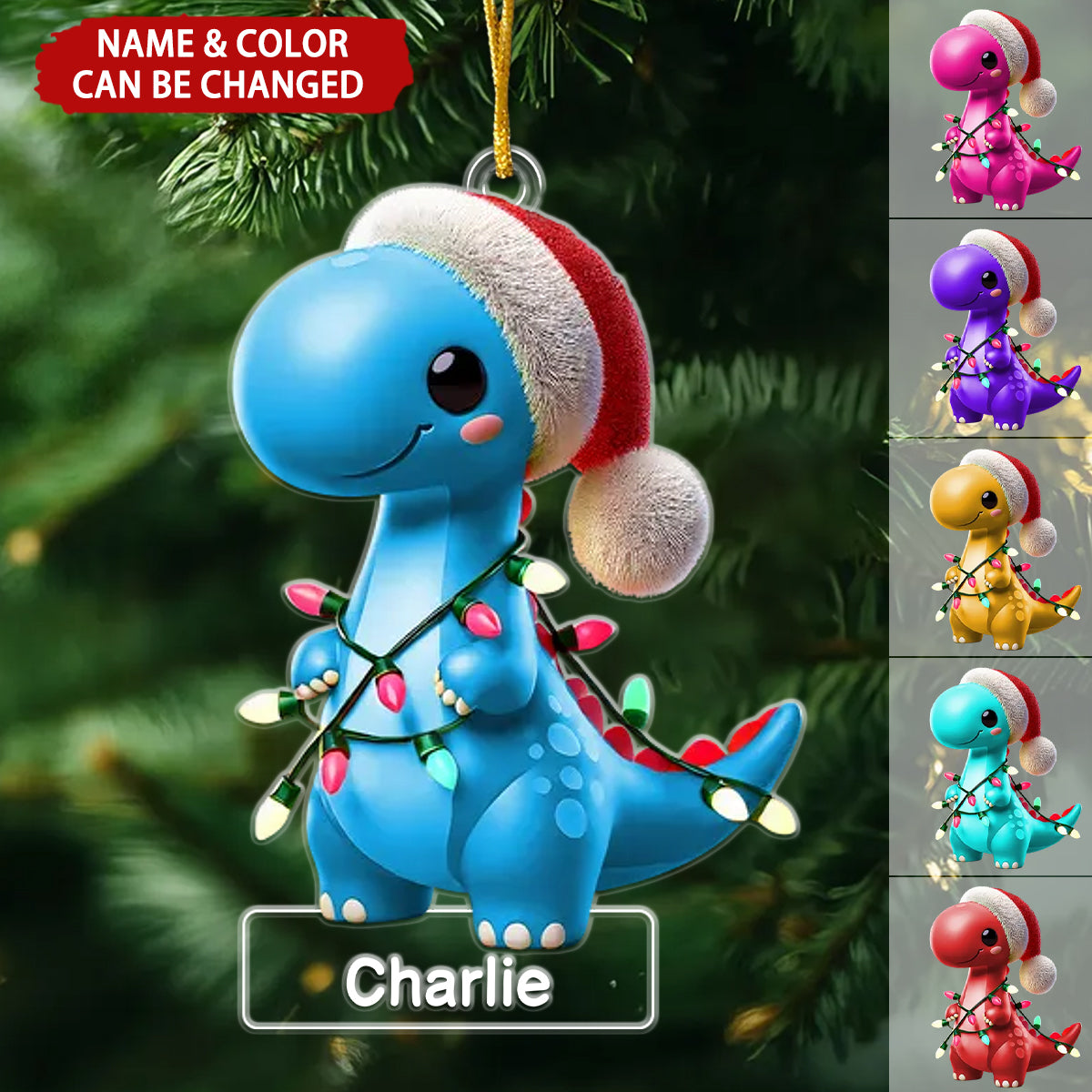 Cute Dinosaur Personalized Christmas Ornament, Gift For Grandson Son