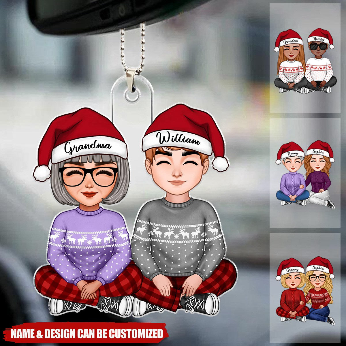 Cute Grandma Sitting With Teenage Granddaughter Grandson Personalized Acrylic Ornament