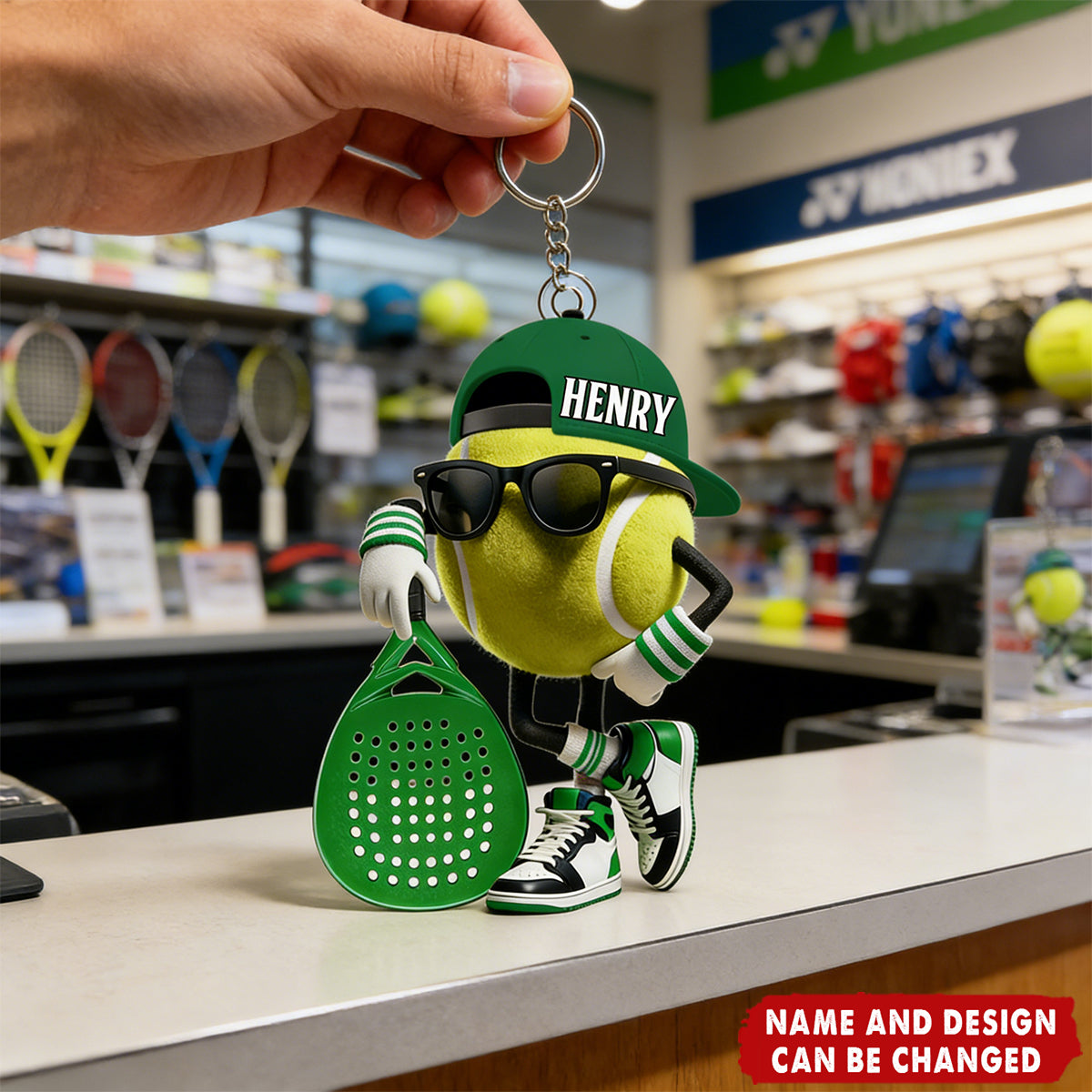 Personalized Padel Acrylic Keychain Cute Tennis Ball Character with Sunglasses and Cap