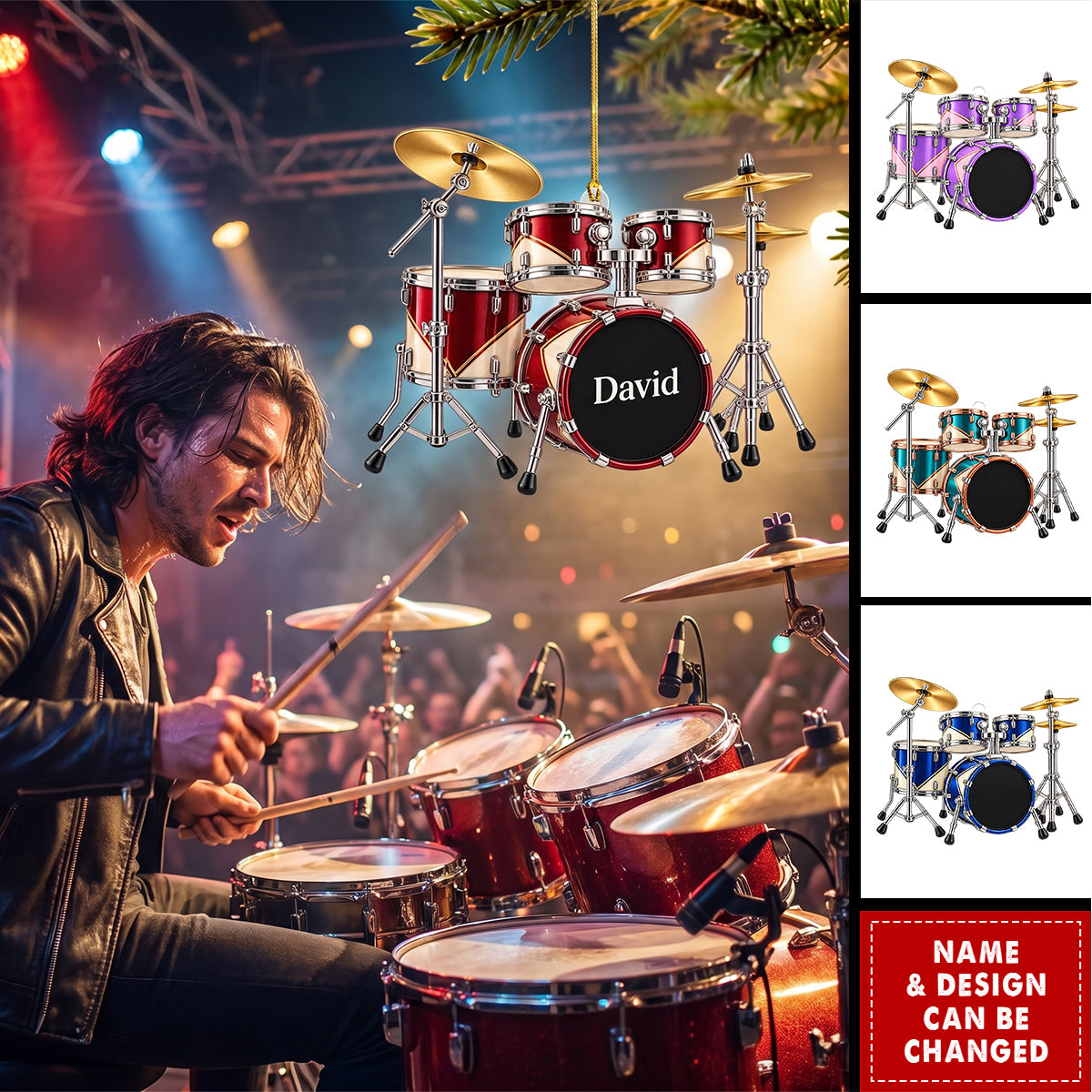 Personalized Drum Set Acrylic Ornament - Gift For Drummers & Music Lovers