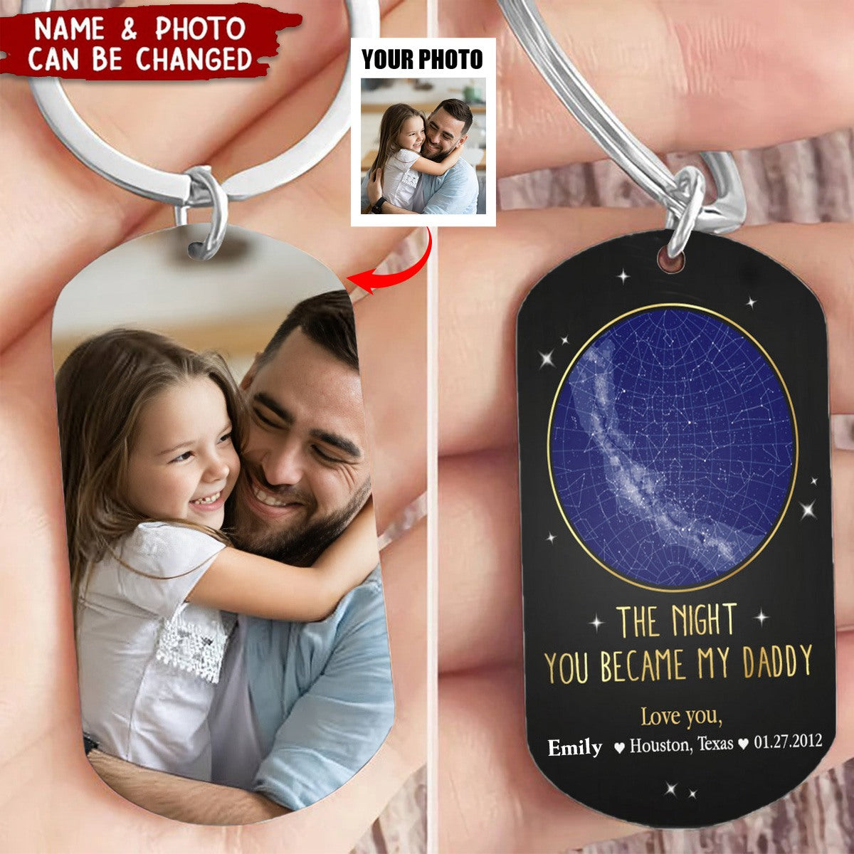 Custom Photo The Night You Became My Daddy Star Map - Personalized Aluminum Keychain