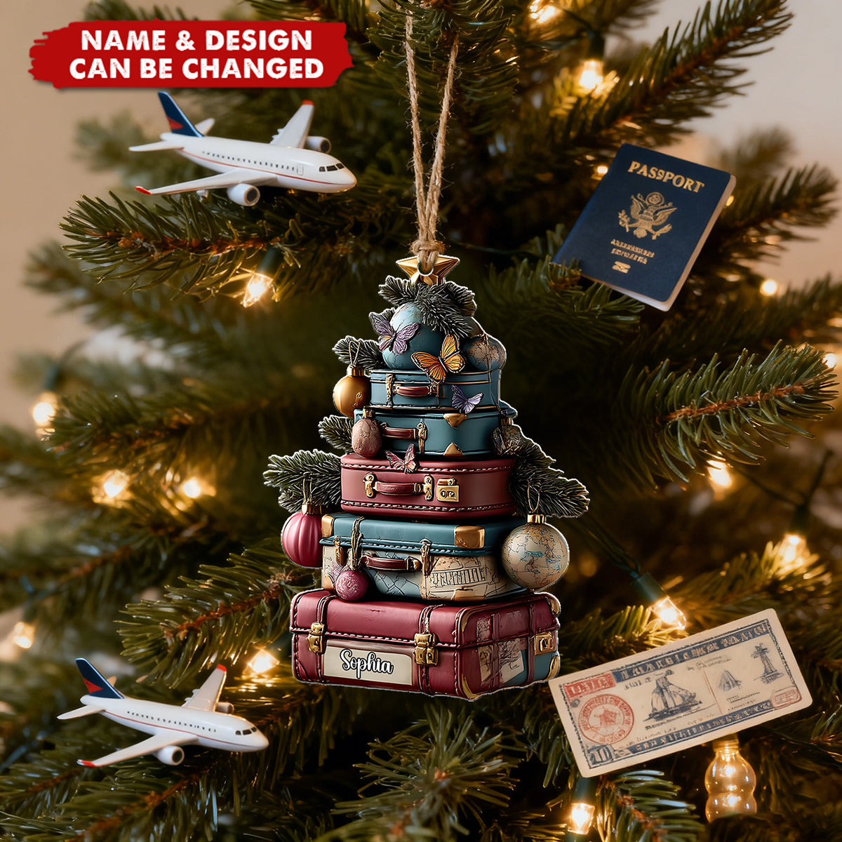 Travel Suitcase - Personalized Christmas Acrylic Ornament, Gift For Traveler