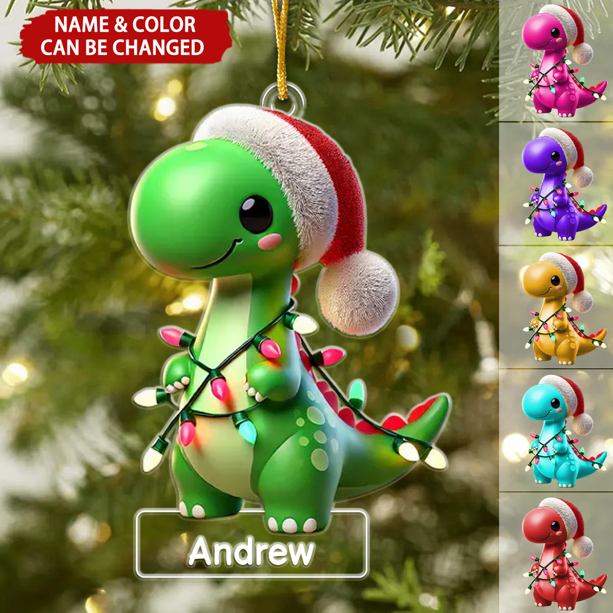 Cute Dinosaur Personalized Christmas Ornament, Gift For Grandson Son