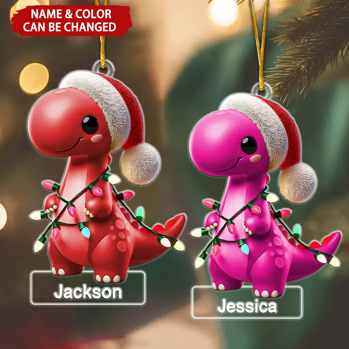 Cute Dinosaur Personalized Christmas Ornament, Gift For Grandson Son