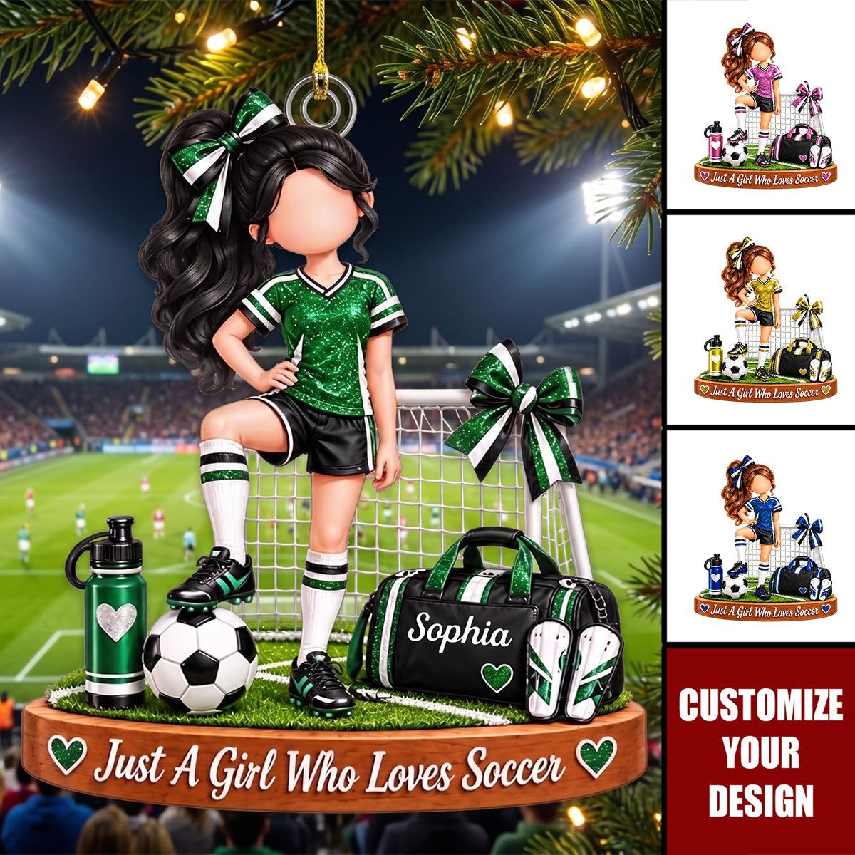 Personalized Soccer Girl Ornament, Custom Name Christmas Gift