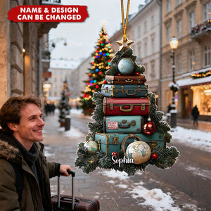 Travel Suitcase - Personalized Christmas Acrylic Ornament, Gift For Traveler