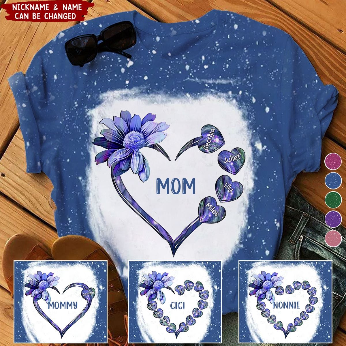 Sunflower Grandma Nana Mom Loads Of Sweet Heart Kids Color Personalized 3D T-shirt