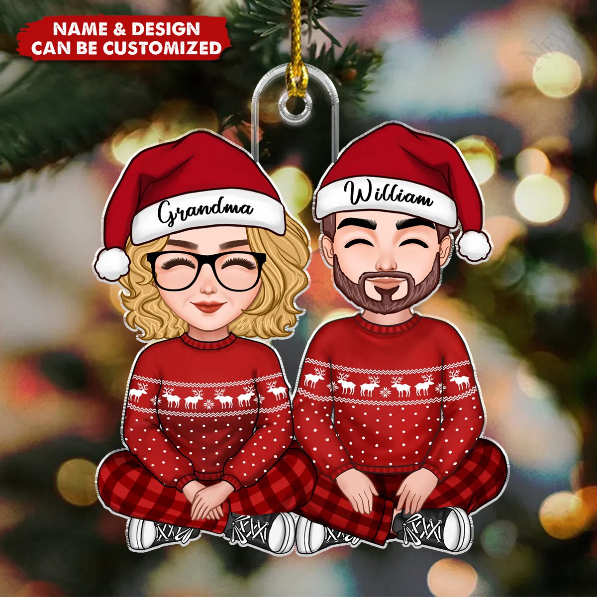 Cute Grandma Sitting With Teenage Granddaughter Grandson Christmas Gift Personalized Acrylic Ornament