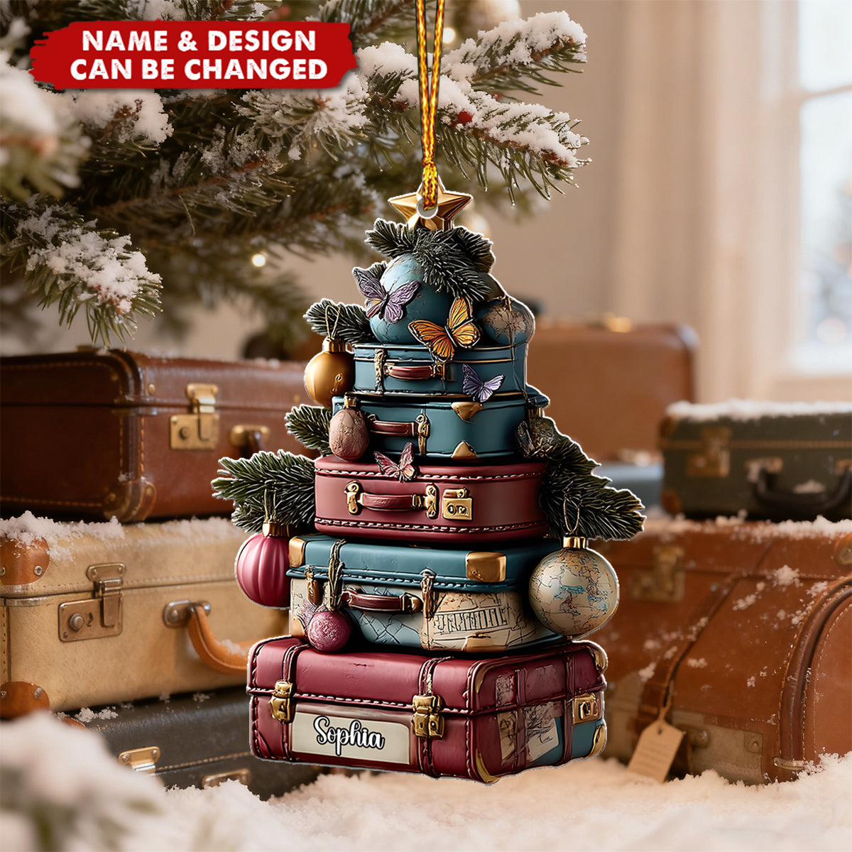 Travel Suitcase - Personalized Christmas Acrylic Ornament, Gift For Traveler