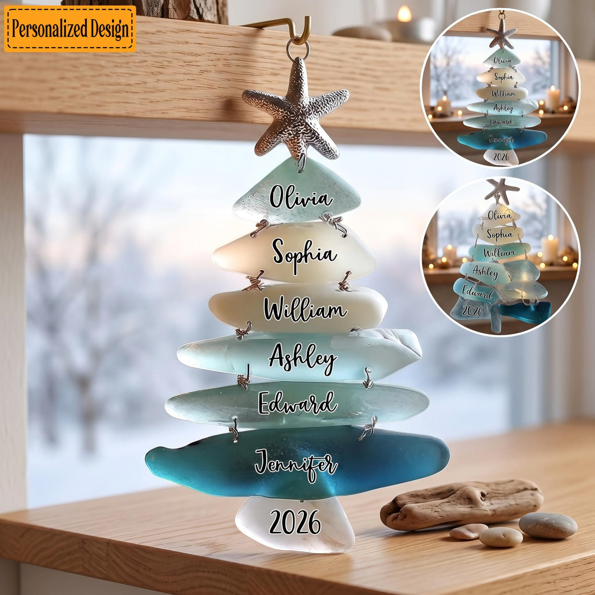 Family Sea Glass Christmas Tree - Personalized Christmas Acrylic Ornament