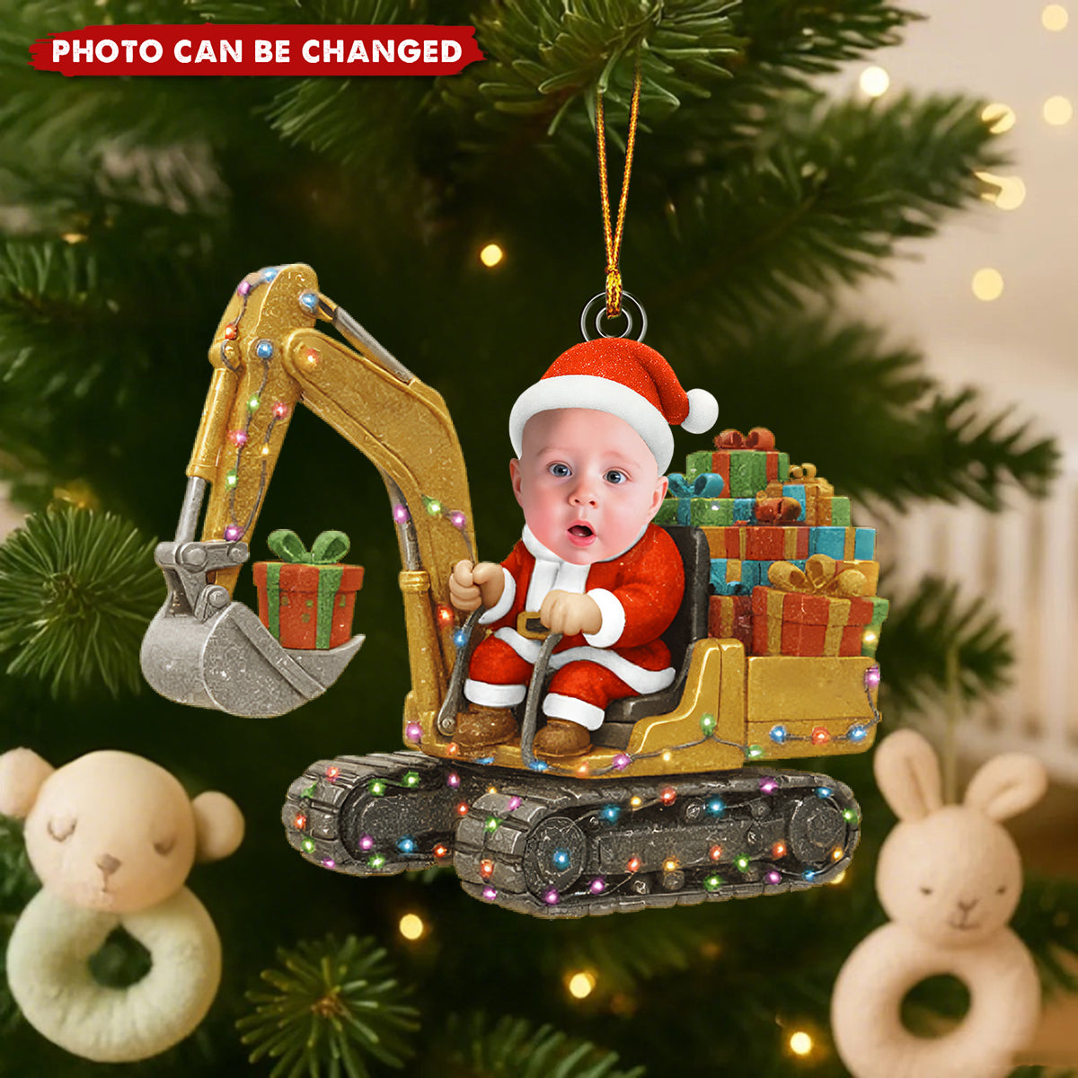 Personalized Upload Photo Excavator Christmas Ornament Gift For Boys