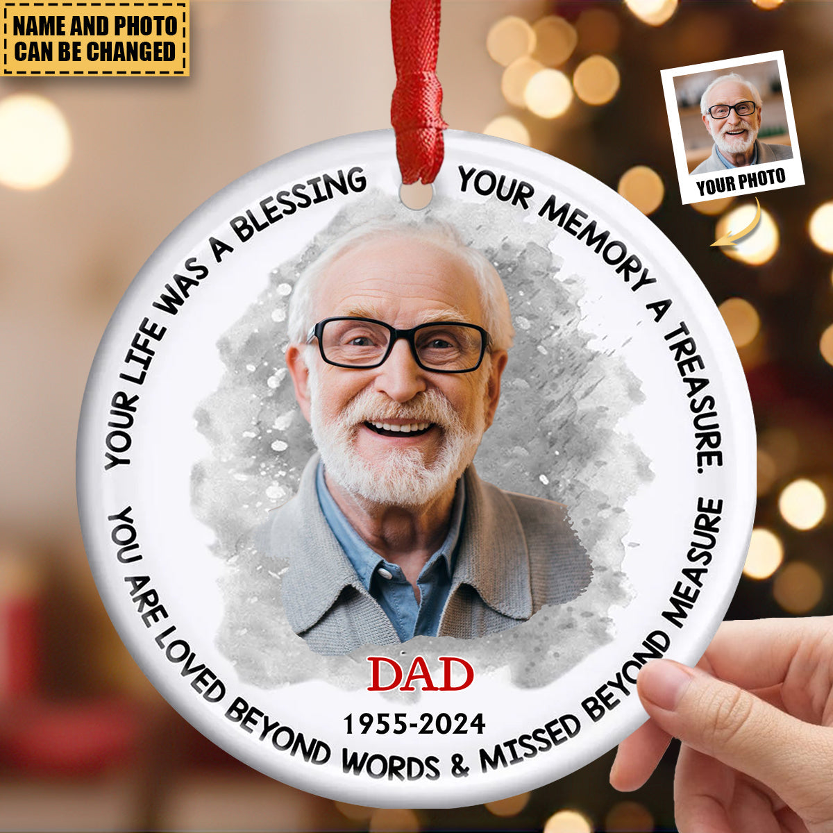 Personalized Memorial Gift Your Life Was A Blessing Circle Ceramic Ornament