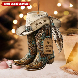 Personalized Cowgirl Boots Acrylic Custom Shape Ornament, Custom Western Hat Ornament, Cowgirl Heart Keepsake, Cowboy Christmas Gift