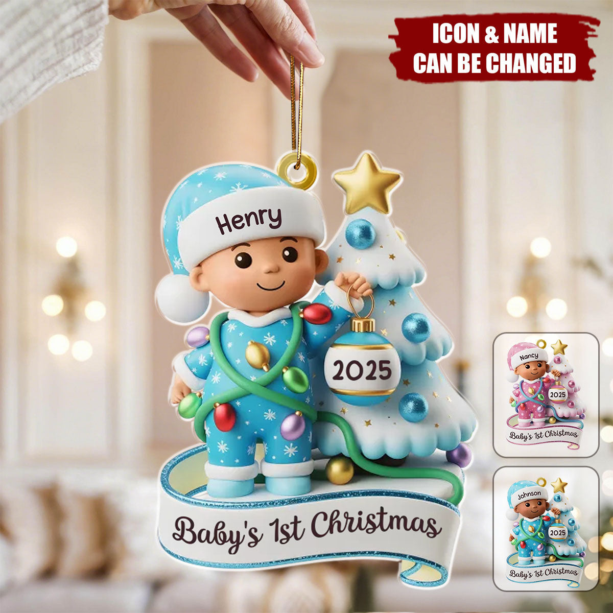 Christmas Baby Shower Gender Reveal - Personalized Acrylic Ornament Gifts For New Parents