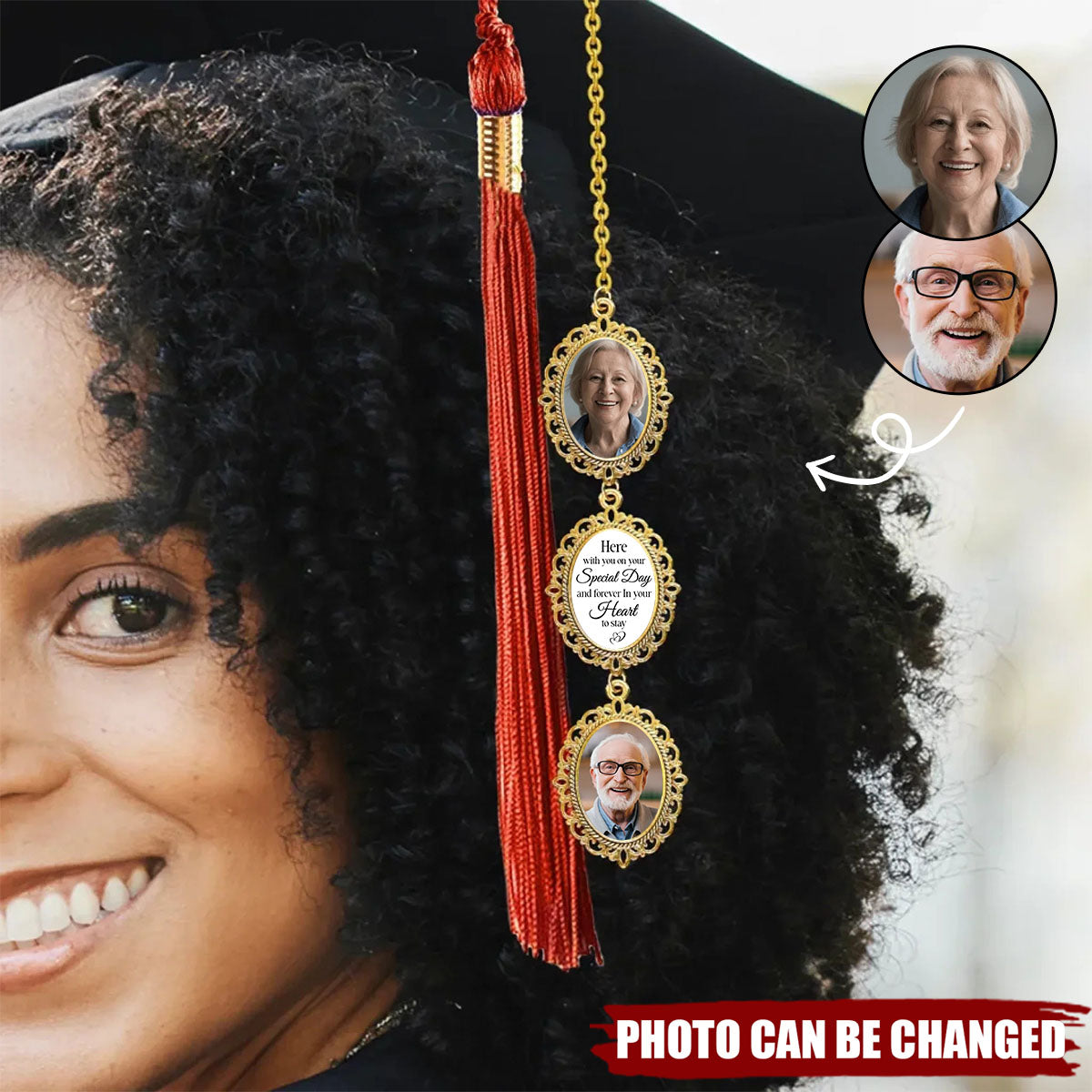 Here With You On Your Special Day And Forever In Your Heart To Stay - Personalized Tassel Photo Charm