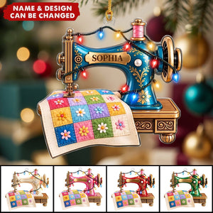 Personalized Sewing Machine Acrylic Ornament , Custom Quilter Christmas Decor,
