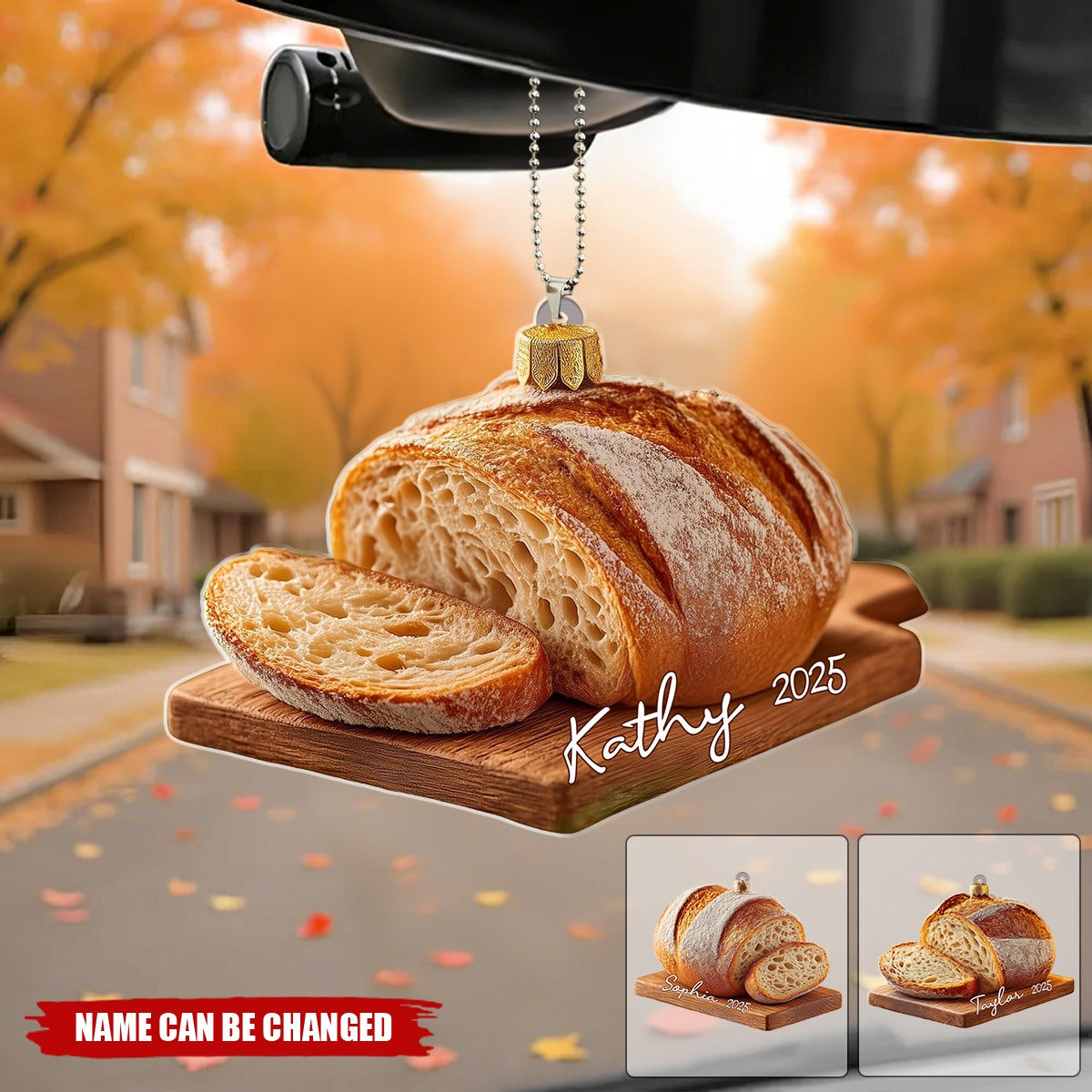 Personalized Sourdough Bread Car Ornament, Rustic Acrylic Christmas Gift