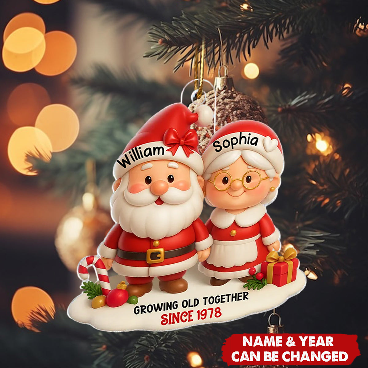 Santa Couple Growing Old Together Personalized Acrylic Ornament