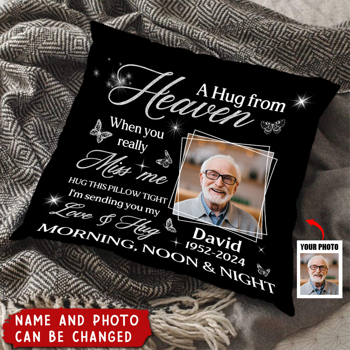 Personalized Memorial Hugs From Heaven Loss of Loved One Remembrance Gift Pillow