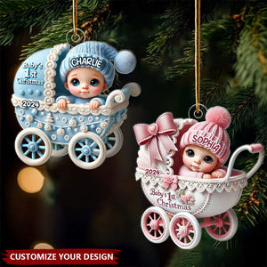 Newborn Baby In Carriage Christmas Personalized Acrylic Ornament