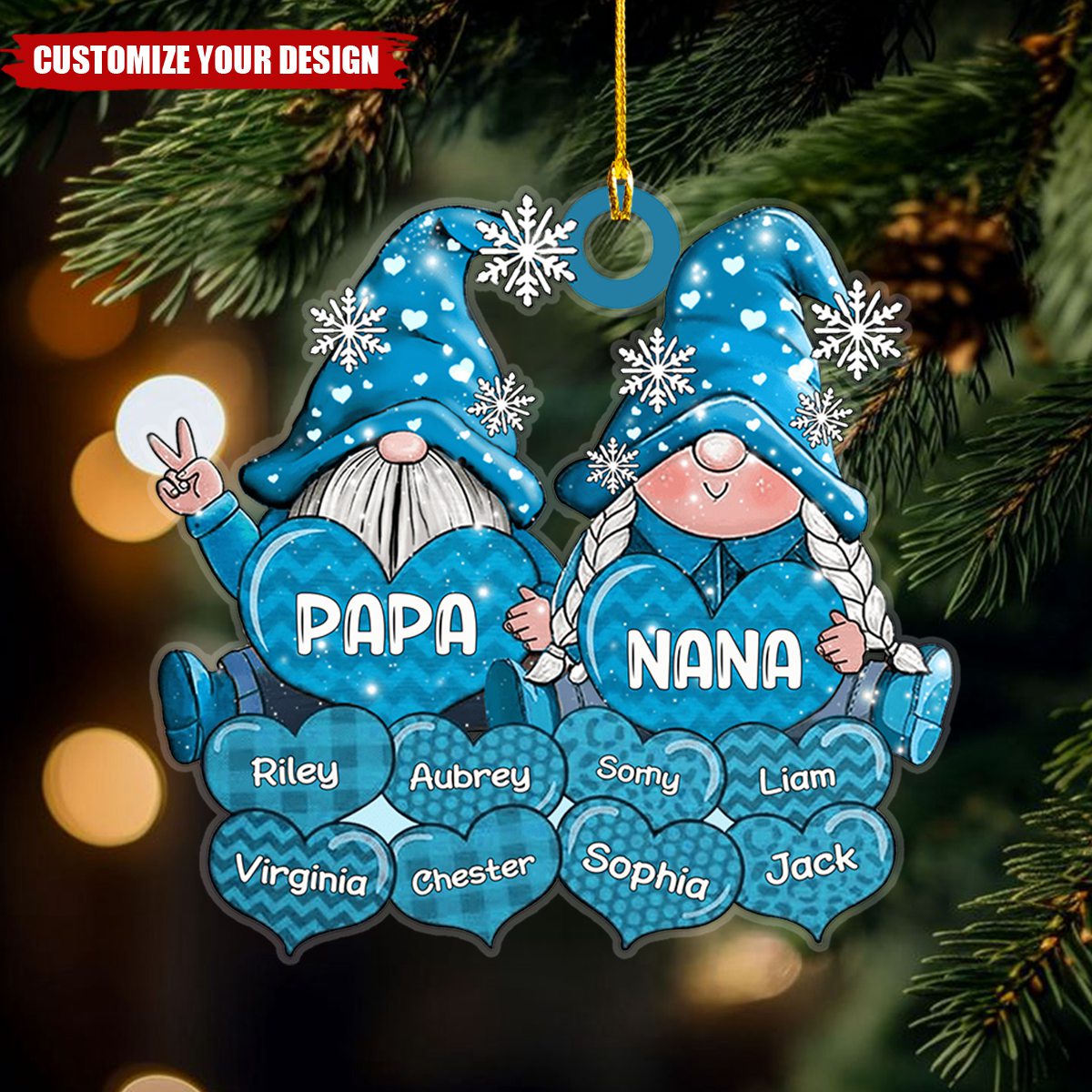 Colorful Christmas Draft Pappy Nana Daddy Mommy Sweet Heart Kids Personalized Ornament