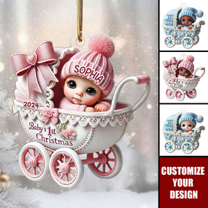 Newborn Baby In Carriage Christmas Personalized Acrylic Ornament