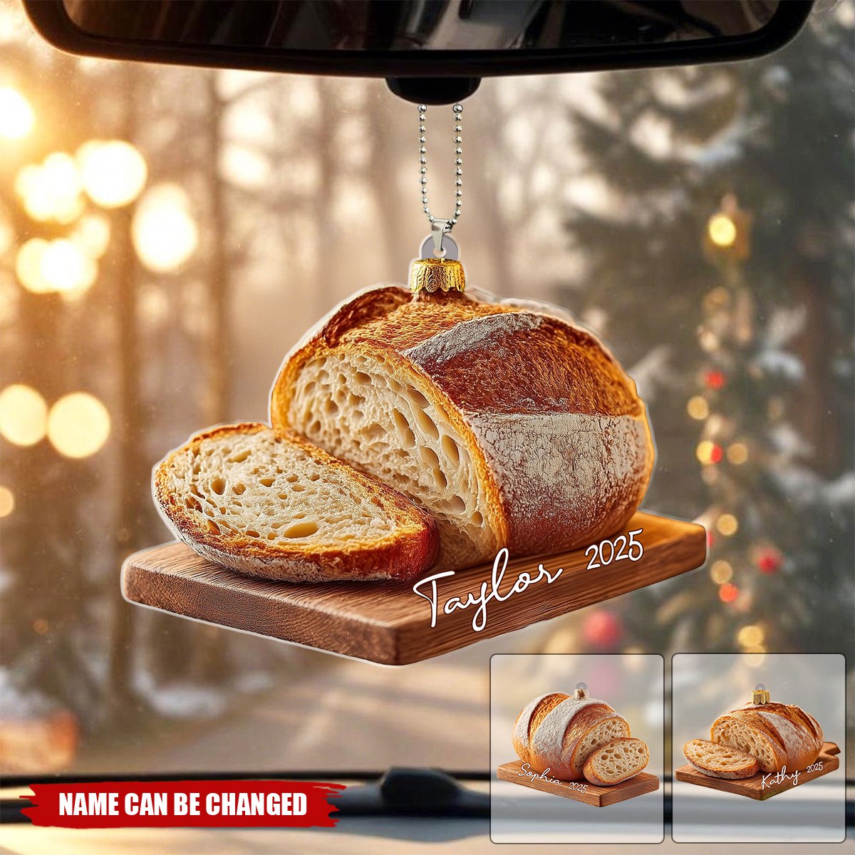 Personalized Sourdough Bread Car Ornament, Rustic Acrylic Christmas Gift