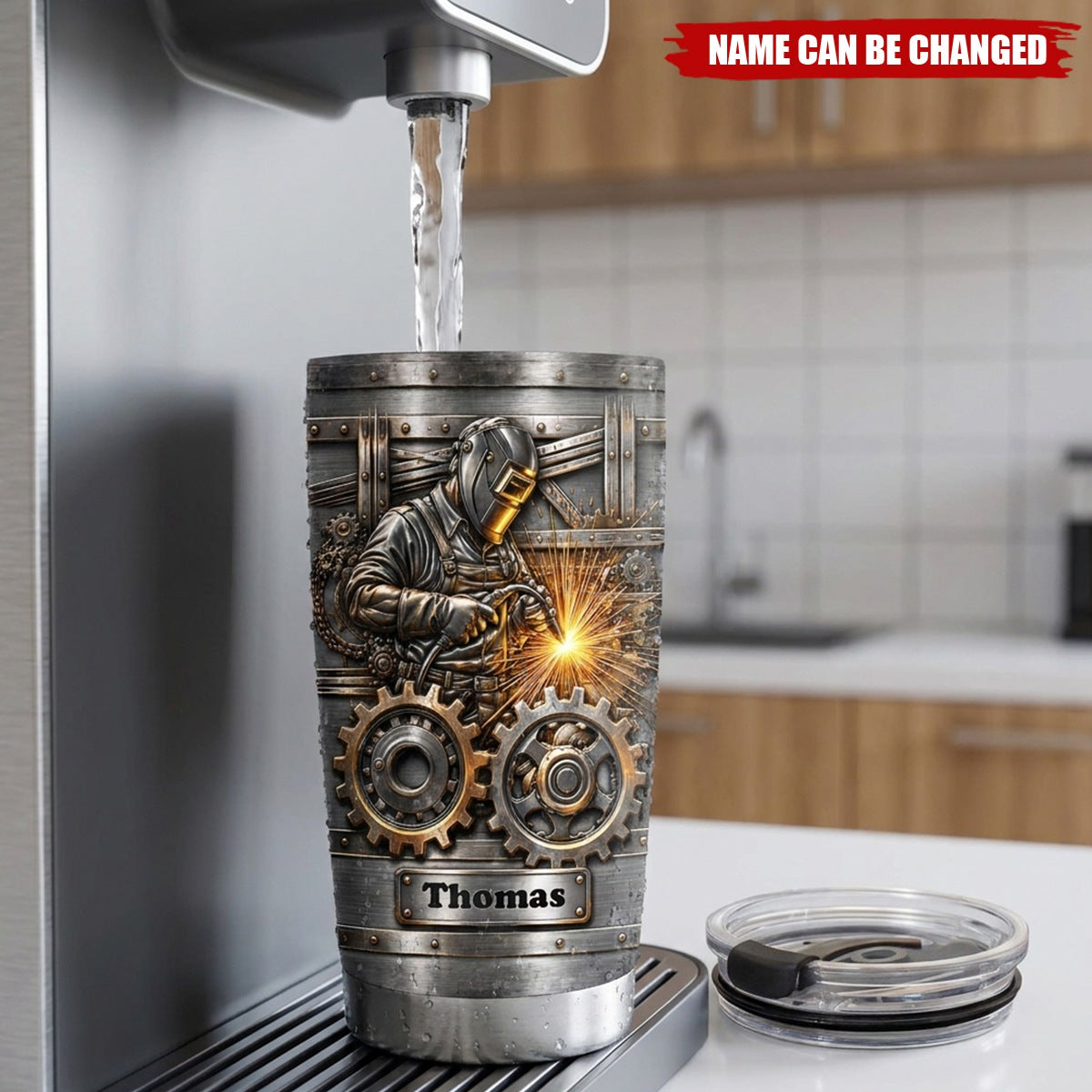 Hardworking Welder Sparks & Gears - Custom Tumbler for Dad Husband Blue Collar Gift