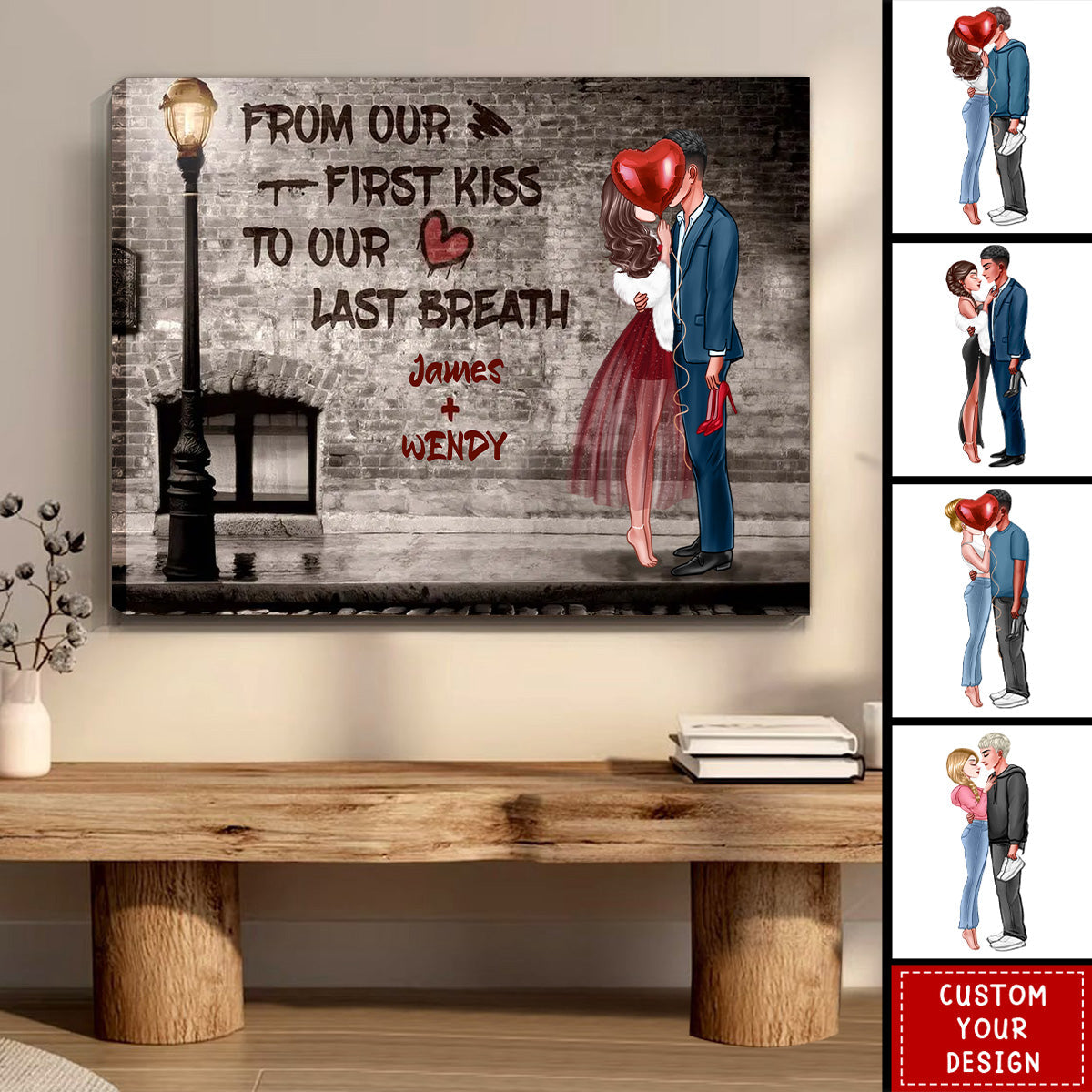 Personalized Couple Gift Kissing Street Scene Poster