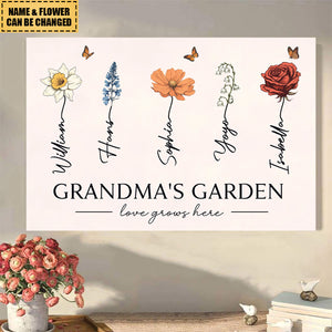 Grandma‘s Garden Love Grows Here Beautiful Birth Month Flower Gift For Grandma Nana Mom Personalized Poster