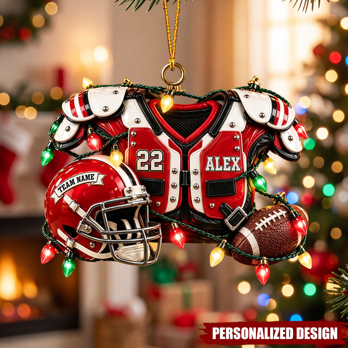 Personalized Football Player Gear Christmas Ornament - Custom Name & Number Acrylic Ornament