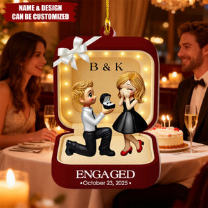 First Christmas Engaged - Personalized Christmas Acrylic Ornament, Anniversary Gift For Couple