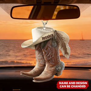 Boots And Hat Cowboy Cowgirl - Personalized Car Ornament