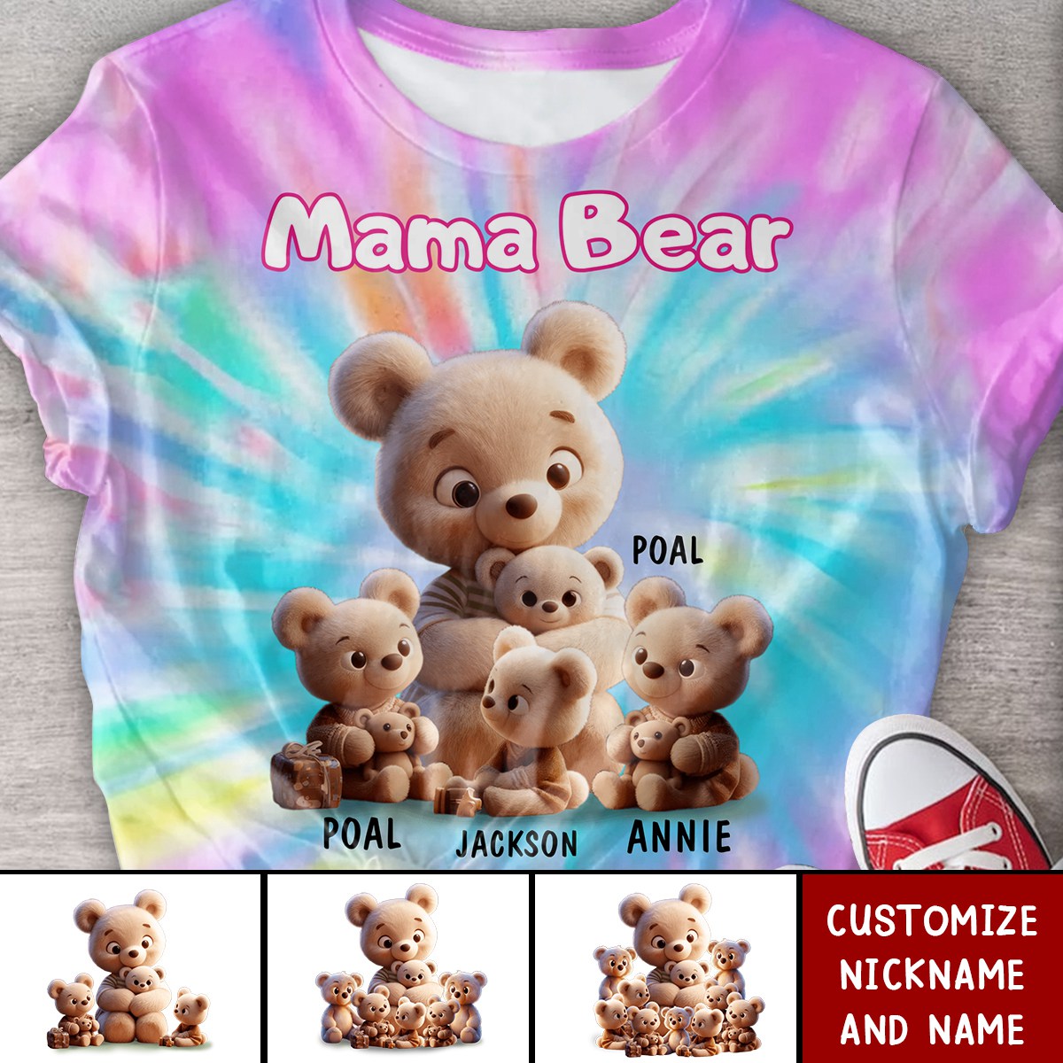 Grandma Mama Bear Personalized 3D T-shirt