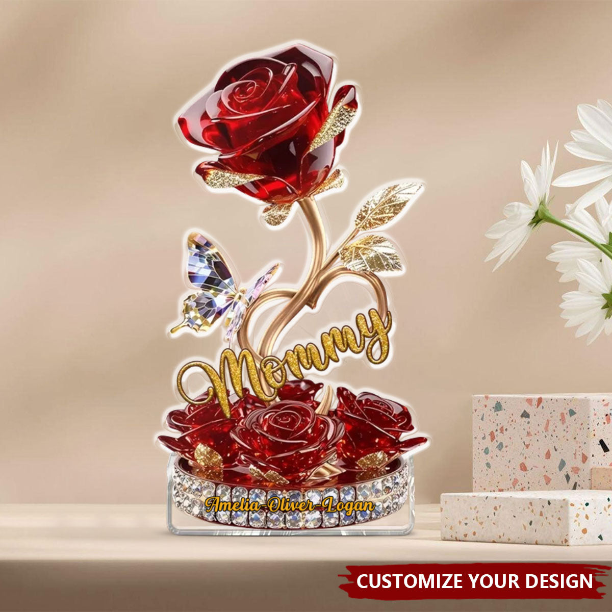 Beautiful Rose For Grandma Mom Personalized Acrylic Block Plaque