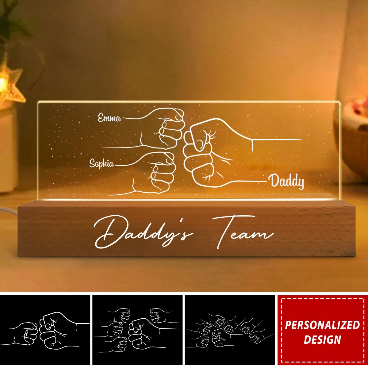 Best Dad Ever Fist Bump Outline Hands Personalized Acrylic Block LED Night Light