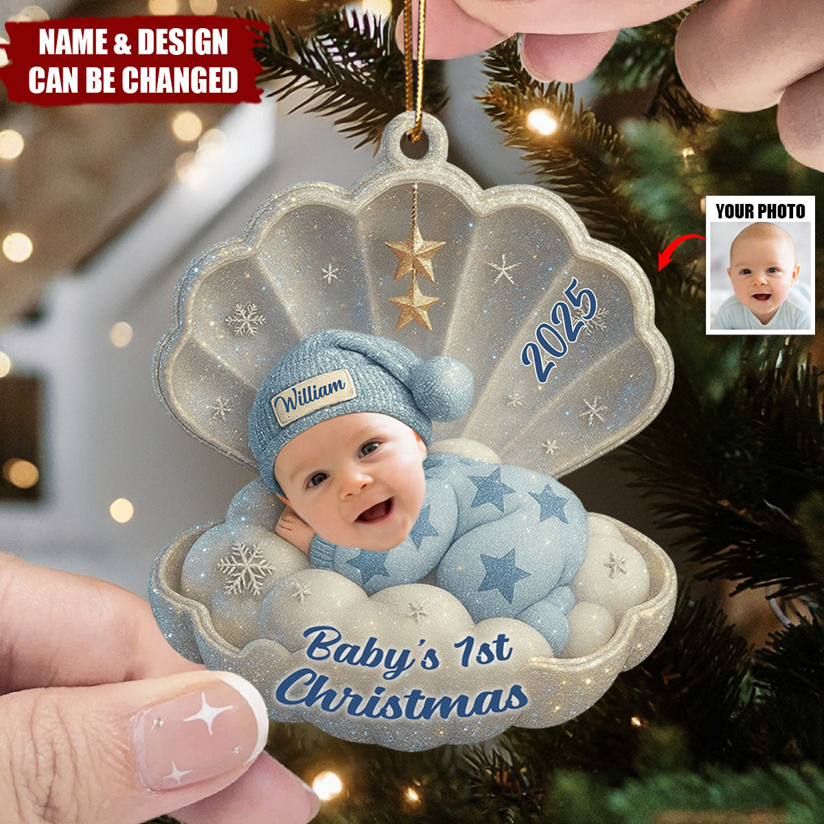 Baby's First Christmas Ornament, Personalized Newborn Christmas Acrylic Ornament