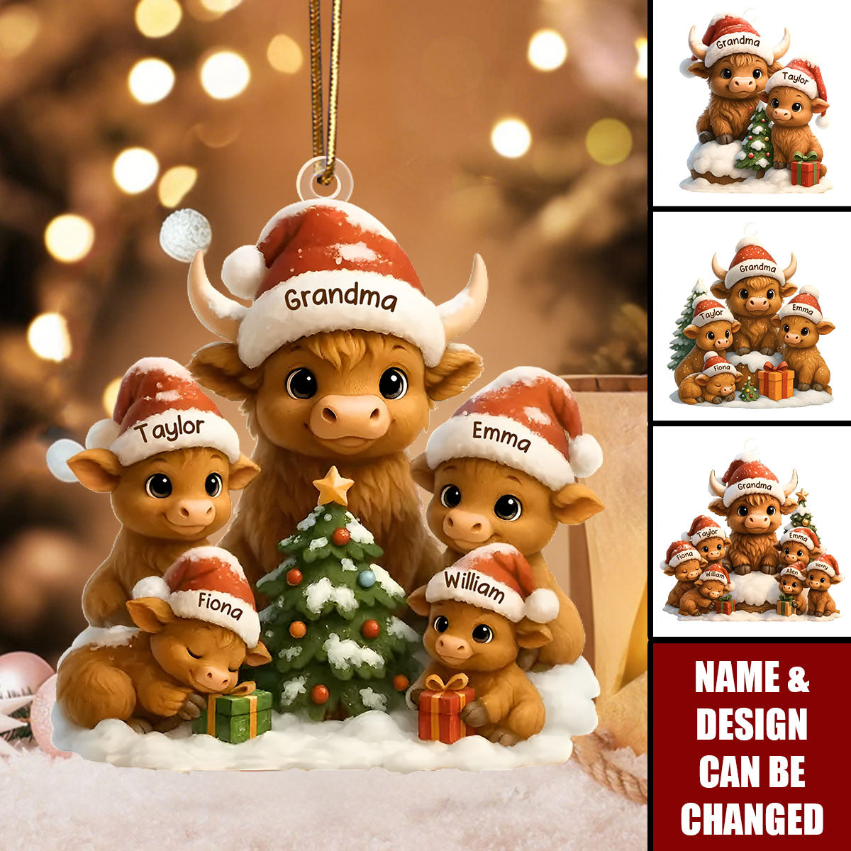 Personalized Christmas Grandma Cow Family Acrylic Ornament