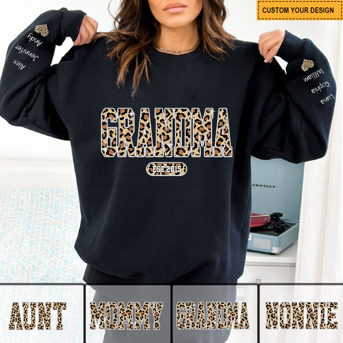 Red Glitter Mimi Mom Est Year Custom Kid Name On Sleeve Personalized Sweatshirt