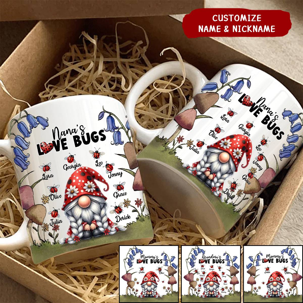 Grandma's Love Bugs Mushroom - Personalized Mug