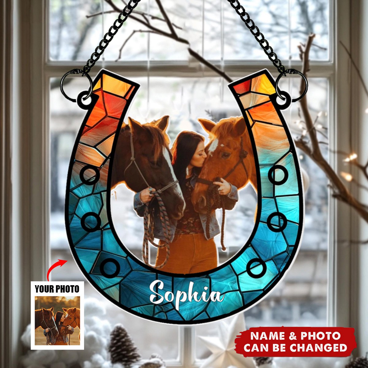 Personalized Custom Photo Gifts For Horse Lovers Suncatcher Ornament