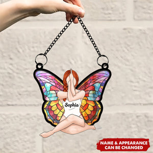 Girl Butterfly - Personalized Window Hanging Suncatcher Ornament