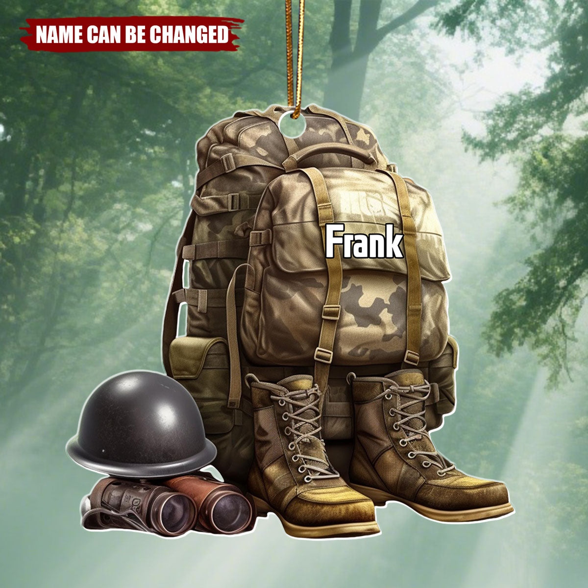 Custom Name Military Uniform Boots & Helmet Christmas Ornament