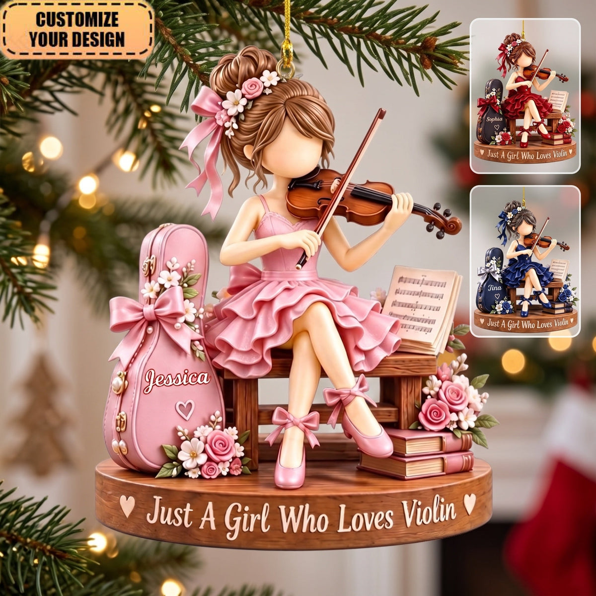 Personalized Ornament For A Girl Who Plays The Violin, Music Recital Gift, Christmas Tree Keepsake