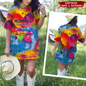 Vibrant Heart Paint Splatter Grandma Mom Kids Personalized 3D T-shirt
