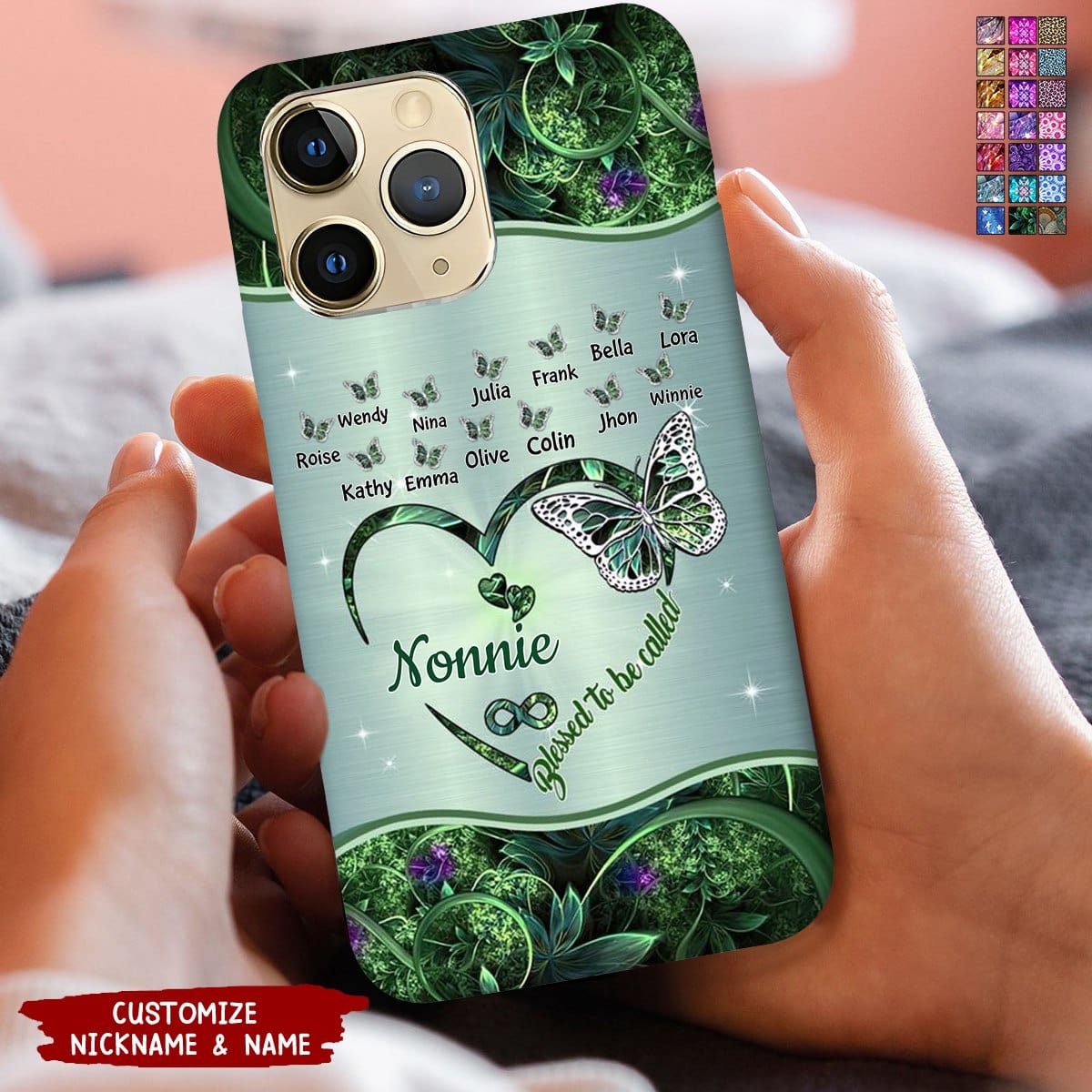 Sparkling Grandma Mom Heart Butterfly Kids Personalized Glass Phone Case