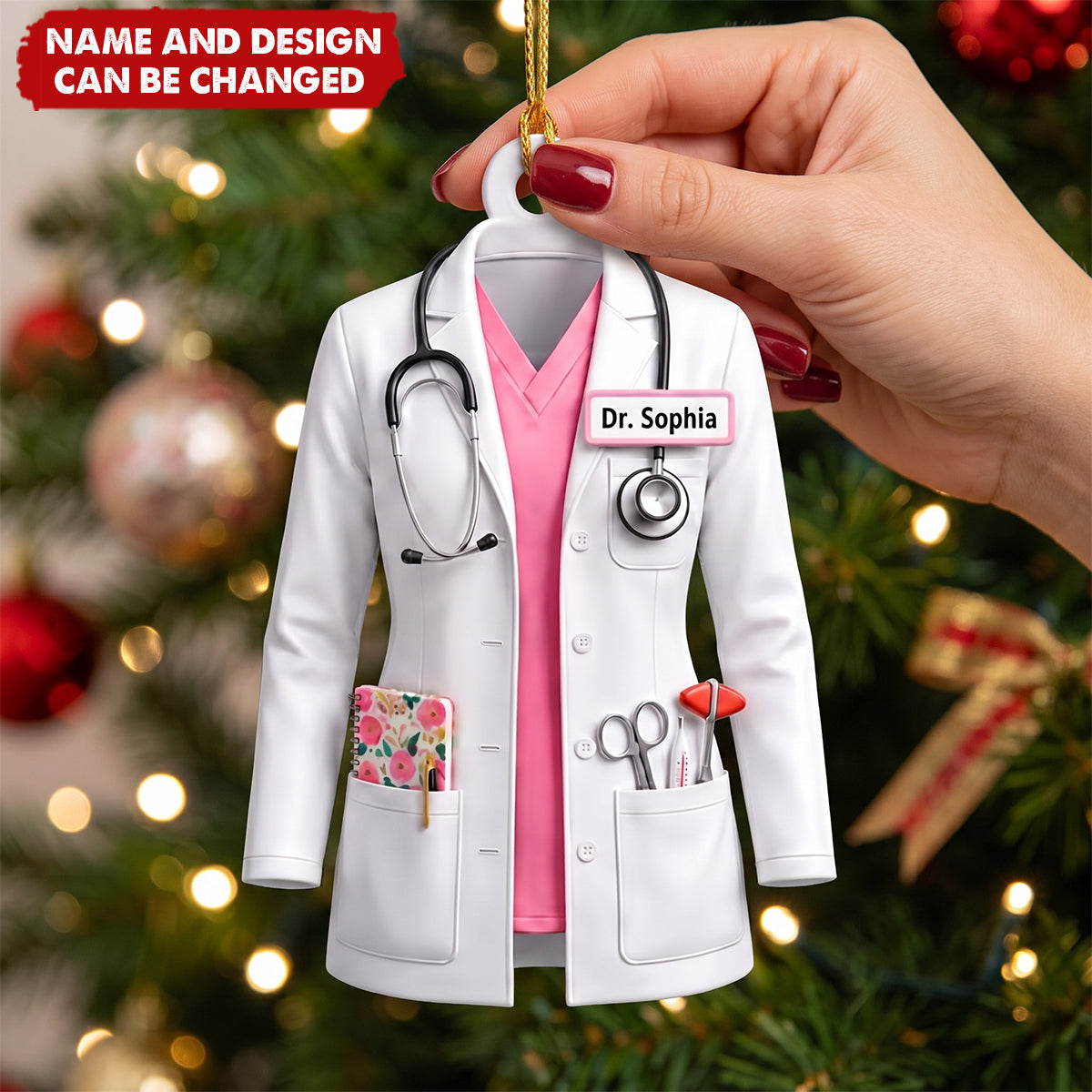 Custom Name Doctor Ornament, White Coat Ornament