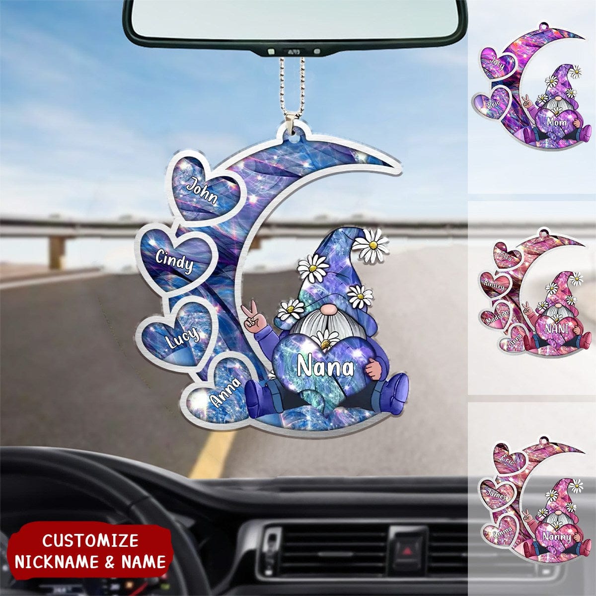 Sparkling Grandma Nana With Sweet Heart Kids Personalized Acrylic Car Ornament - Gift Idea For Grandma/ Mother