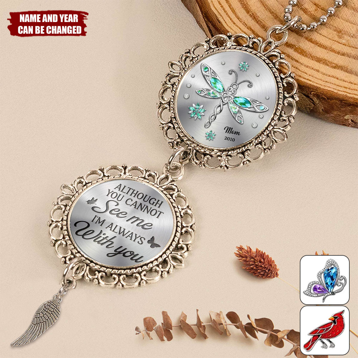 Connecting Love Through Memories - Memorial Personalized Metal Car Ornament With Charm - Sympathy Gift For Family Members