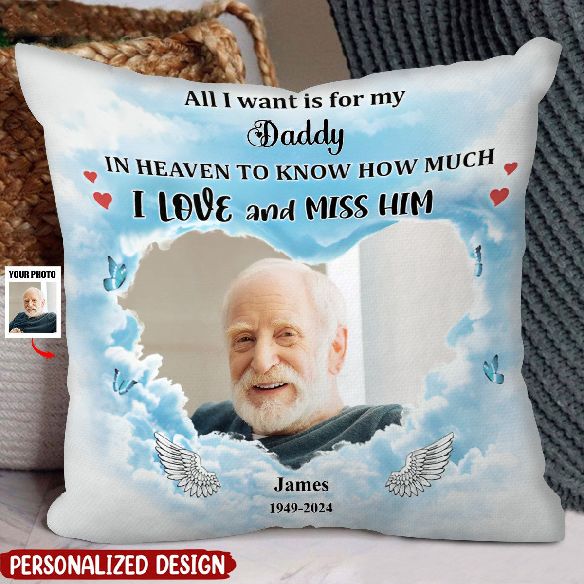 All I Want Is Mom And Dad Memorial, Custom Photo Pillow